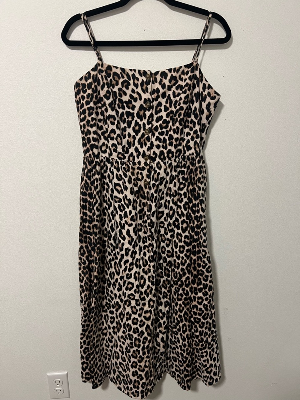 Leopard Print Spaghetti Strap Midi Dress - Beige & Black